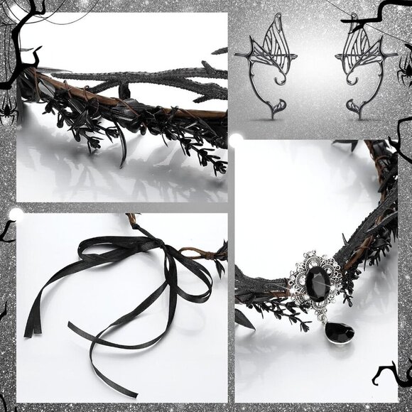 Fairy Leaf Headband Elf Ear Cuffs Crown Cosplay Accessories for Women
